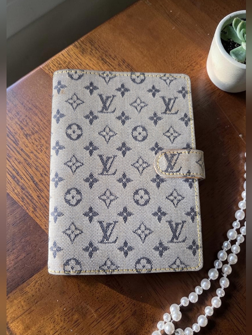Authentic Louis Vuitton Monogram Mini Lin Denim Agenda PM
